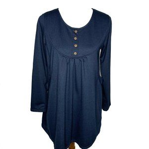Beautiful Babydoll Tunic Top Side Pockets Blue Med